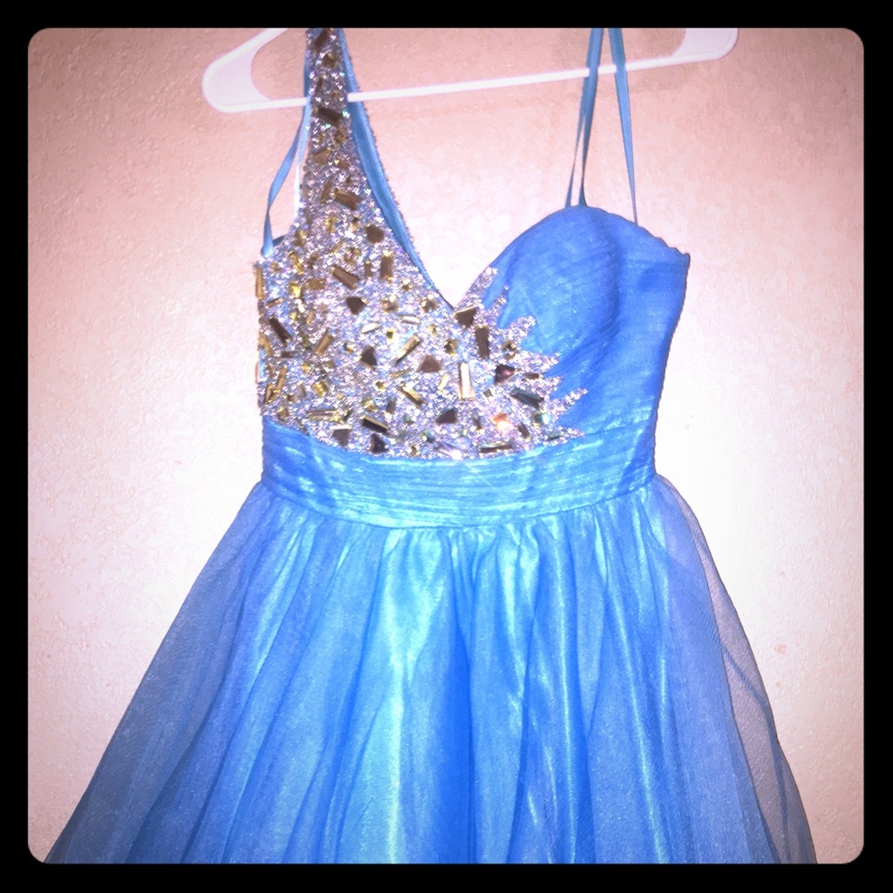 Blue, Jeweled top, Prom Dress